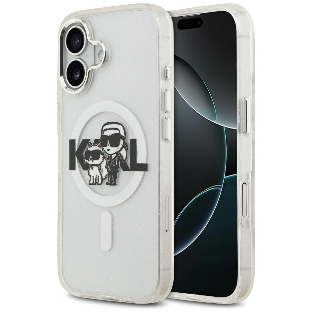 MagSafe deksel for Apple iPhone 17, Karl Lagerfeld, IML Sketch Logo Glitter Karl & Choupette, Transparent