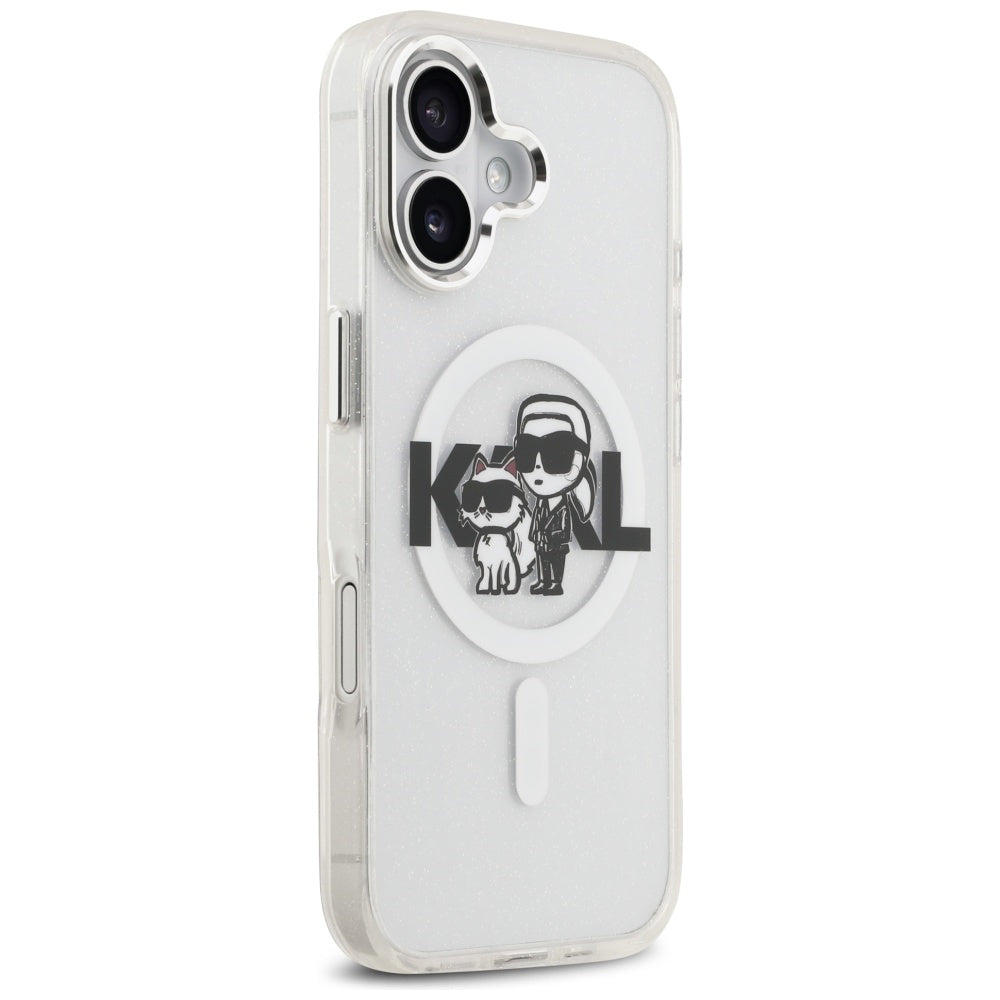 MagSafe deksel for Apple iPhone 17, Karl Lagerfeld, IML Sketch Logo Glitter Karl & Choupette, Transparent