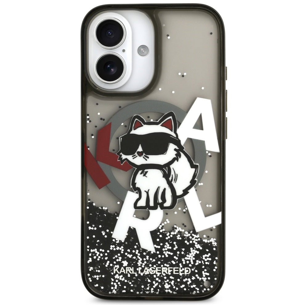 MagSafe-deksel for Apple iPhone 17, Karl Lagerfeld, Liquid Glitter Logo Choupette, Svart