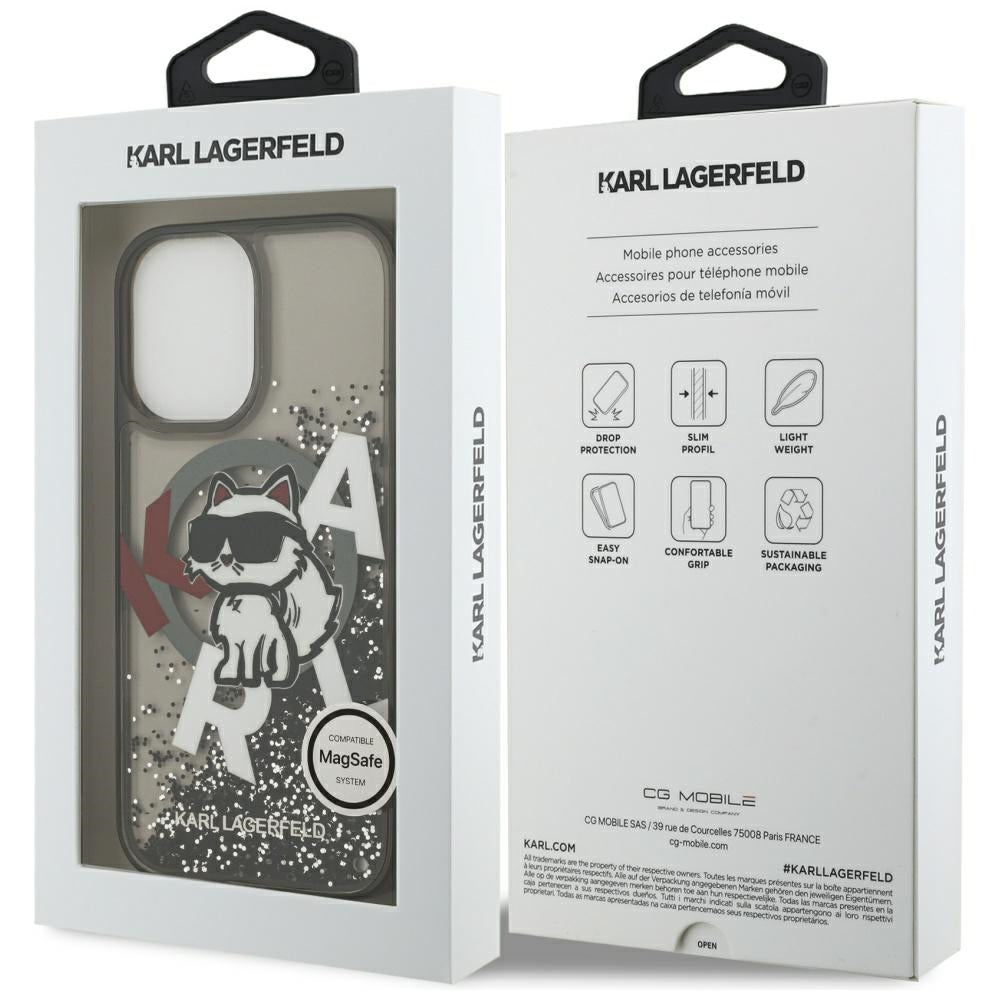 MagSafe-deksel for Apple iPhone 17, Karl Lagerfeld, Liquid Glitter Logo Choupette, Svart