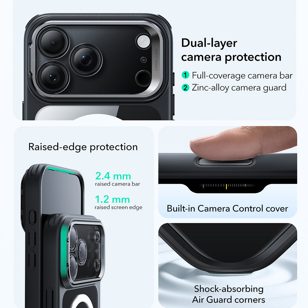 MagSafe-deksel for Apple iPhone 17 Pro, ESR, Classic Hybrid Kickstand, Svart Gjennomsiktig