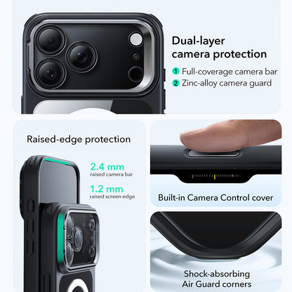 MagSafe-deksel for Apple iPhone 17 Pro, ESR, Classic Hybrid Kickstand, Svart Gjennomsiktig
