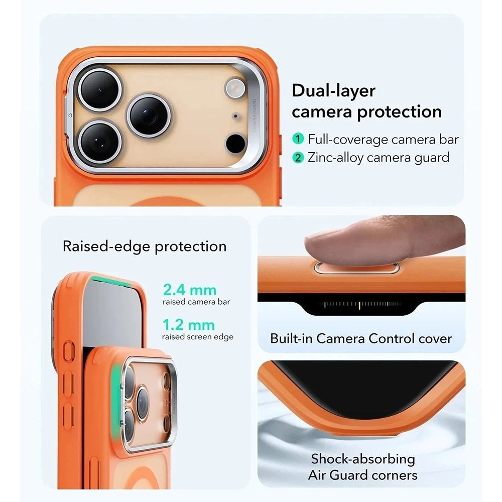 MagSafe-deksel for Apple iPhone 17 Pro, ESR, Classic Hybrid Kickstand Slide, Satinert Oransje