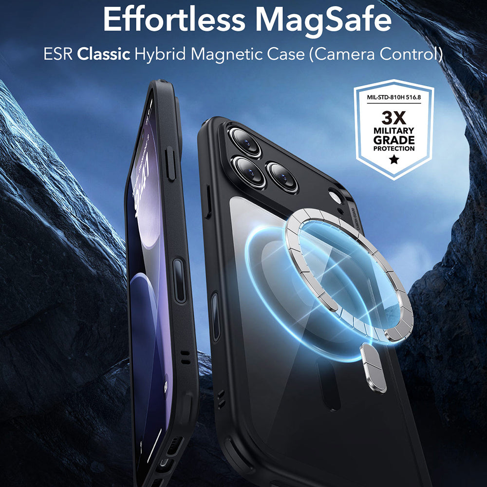 MagSafe-deksel for Apple iPhone 17 Pro, ESR, Classic Hybrid, Svart Gjennomsiktig