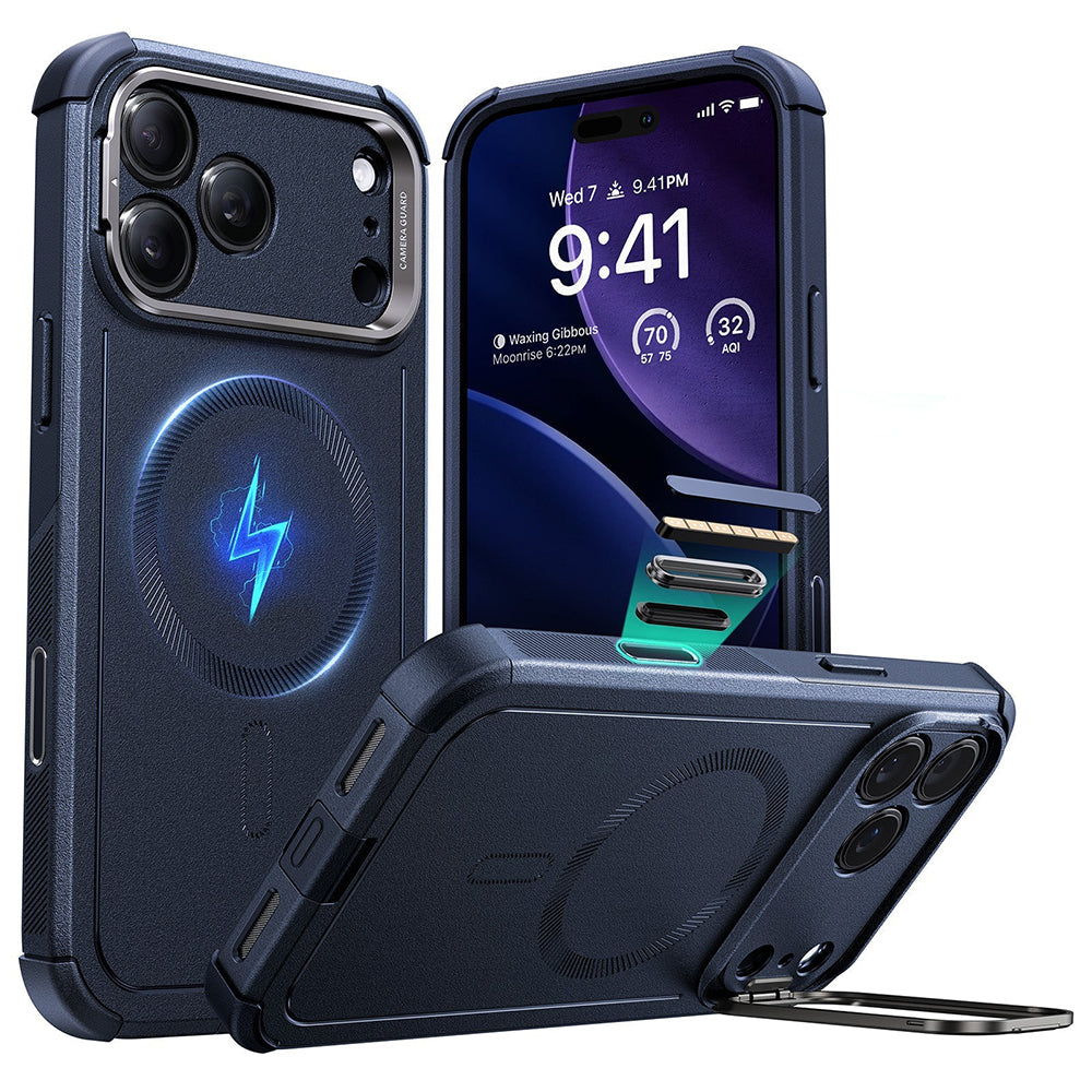 MagSafe-deksel for Apple iPhone 17 Pro, ESR, Cyber Armor Kickstand, Blå