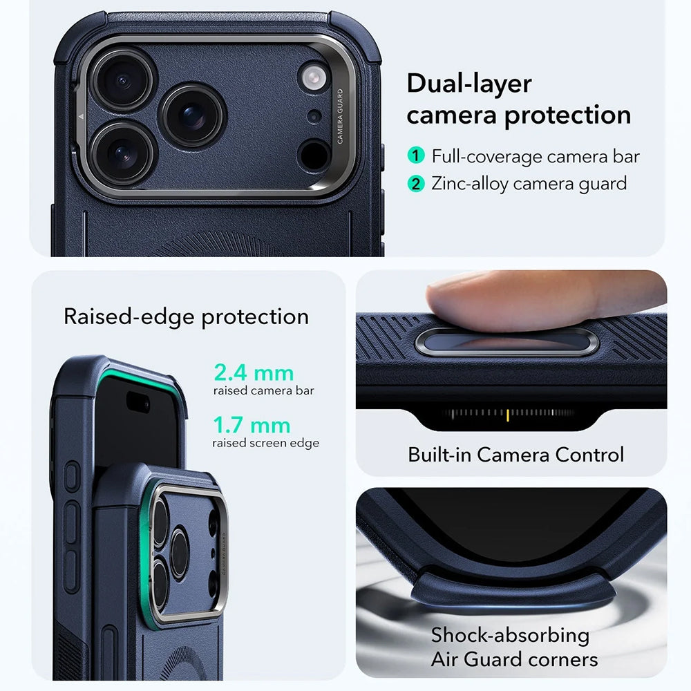 MagSafe-deksel for Apple iPhone 17 Pro, ESR, Cyber Armor Kickstand, Blå