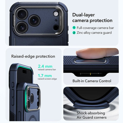 MagSafe-deksel for Apple iPhone 17 Pro, ESR, Cyber Armor Kickstand, Blå