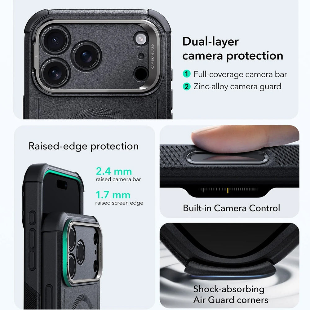 MagSafe-deksel for Apple iPhone 17 Pro, ESR, Cyber Armor Kickstand, Svart