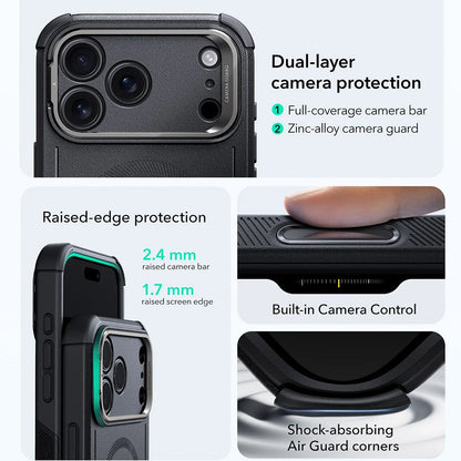 MagSafe-deksel for Apple iPhone 17 Pro, ESR, Cyber Armor Kickstand, Svart