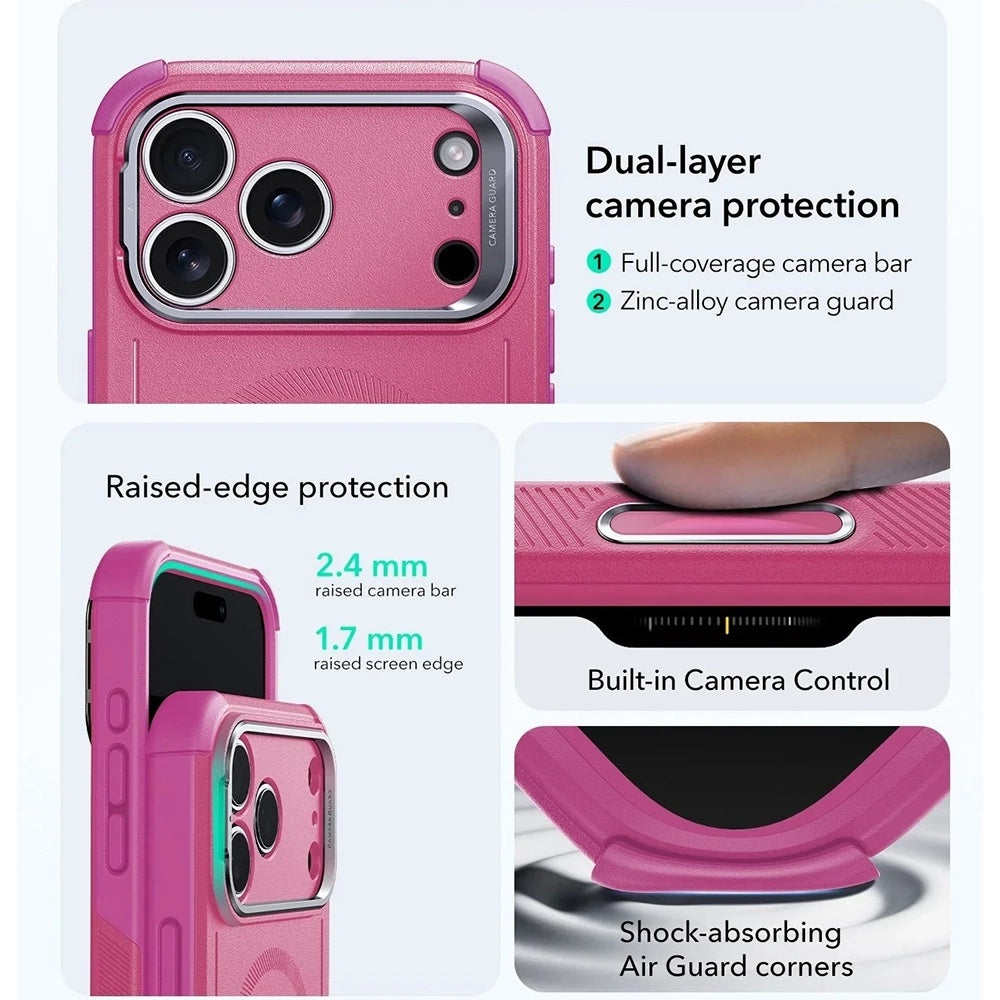 MagSafe-deksel for Apple iPhone 17 Pro, ESR, Cyber Armor Kickstand, Rosa