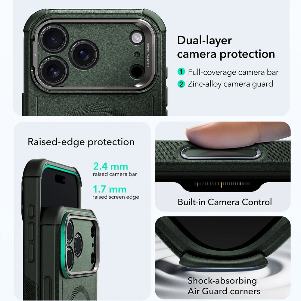 MagSafe-deksel for Apple iPhone 17 Pro, ESR, Cyber Armor Kickstand, Grønn