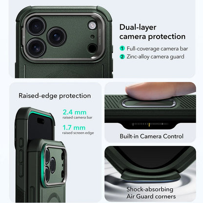 MagSafe-deksel for Apple iPhone 17 Pro, ESR, Cyber Armor Kickstand, Grønn