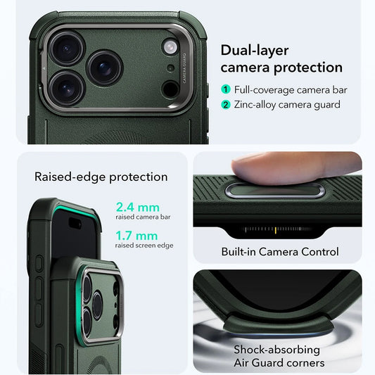 MagSafe-deksel for Apple iPhone 17 Pro, ESR, Cyber Armor Kickstand, Grønn
