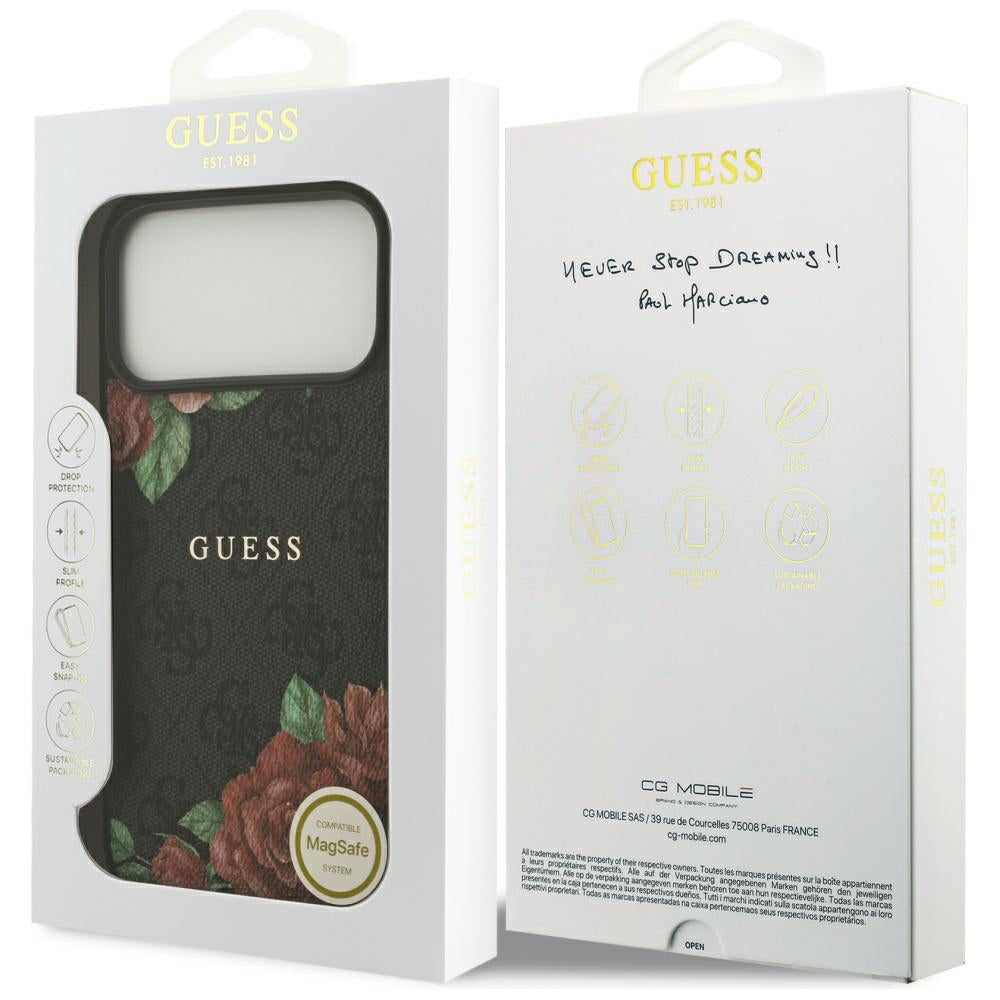 MagSafe-deksel for Apple iPhone 17 Pro, Guess, 4G Flowers Print, Svart