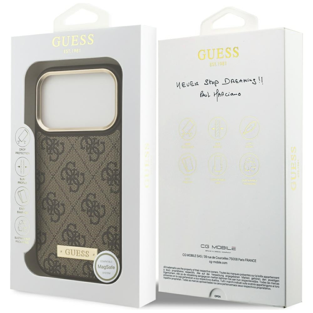 MagSafe-deksel for Apple iPhone 17 Pro, Guess, 4G Logo Plate, Brun