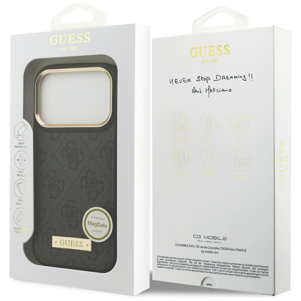 MagSafe-deksel for Apple iPhone 17 Pro, Guess, 4G Logo Plate, Svart