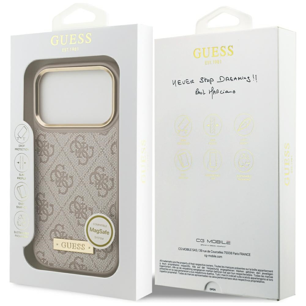 MagSafe-deksel for Apple iPhone 17 Pro, Guess, 4G Logo Plate, Rosa