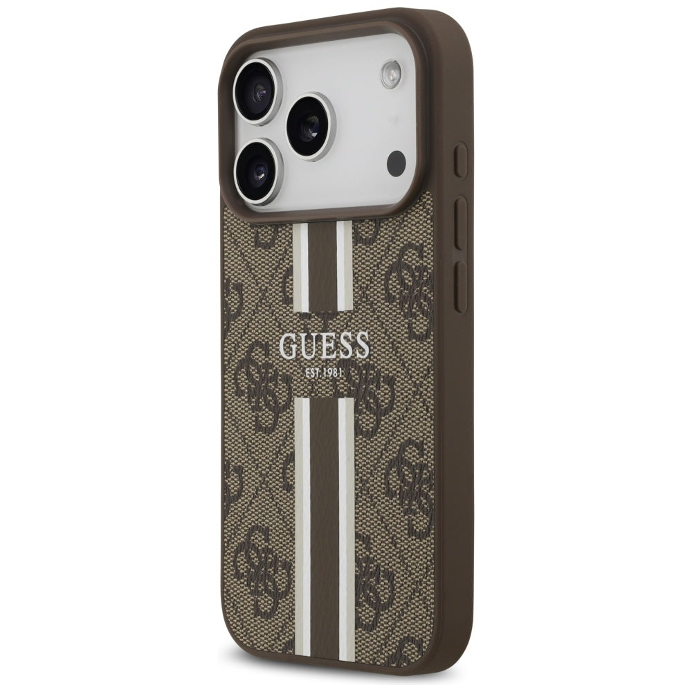 MagSafe-deksel for Apple iPhone 17 Pro, Guess, 4G Printed Stripes, Brun