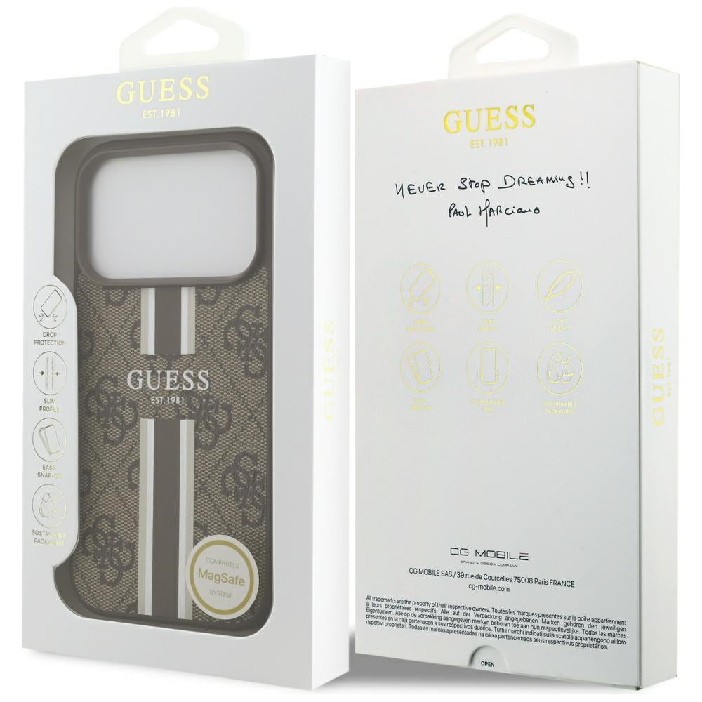 MagSafe-deksel for Apple iPhone 17 Pro, Guess, 4G Printed Stripes, Brun