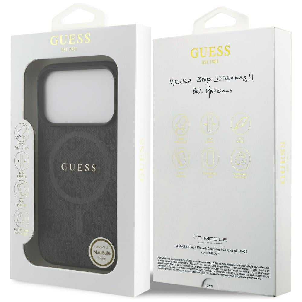 MagSafe-deksel for Apple iPhone 17 Pro, Guess, 4G Ring Classic Logo, Svart