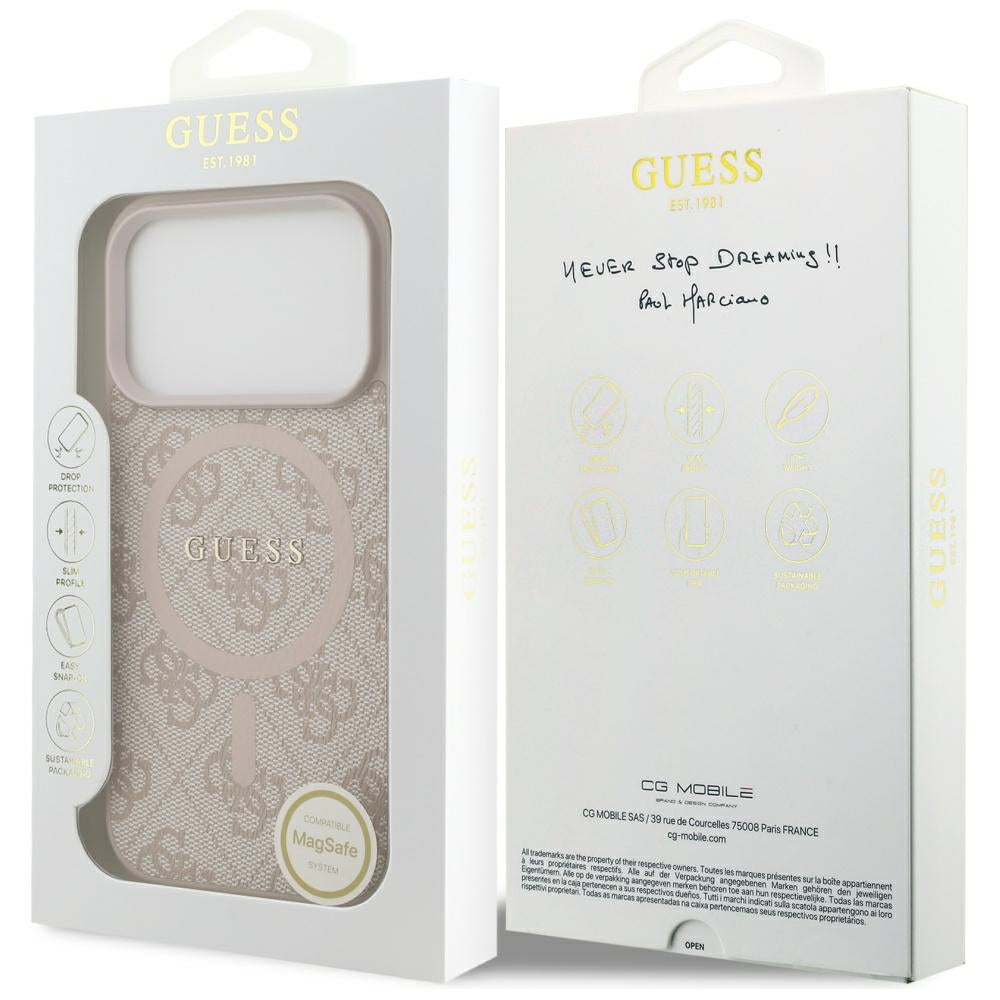 MagSafe-deksel for Apple iPhone 17 Pro, Guess, 4G Ring Classic Logo, Rosa