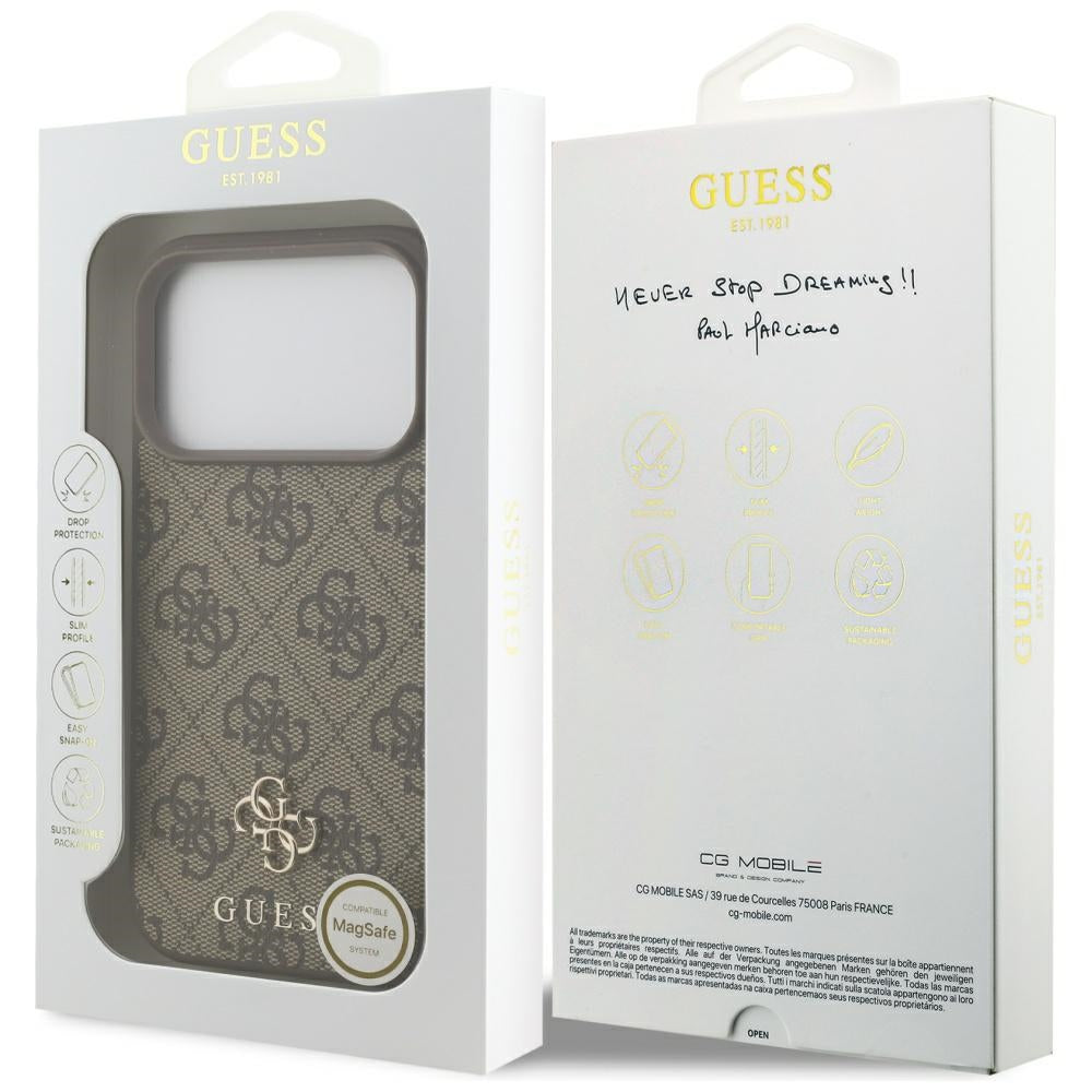MagSafe-deksel for Apple iPhone 17 Pro, Guess, 4G Small and Classic Logo, Brun