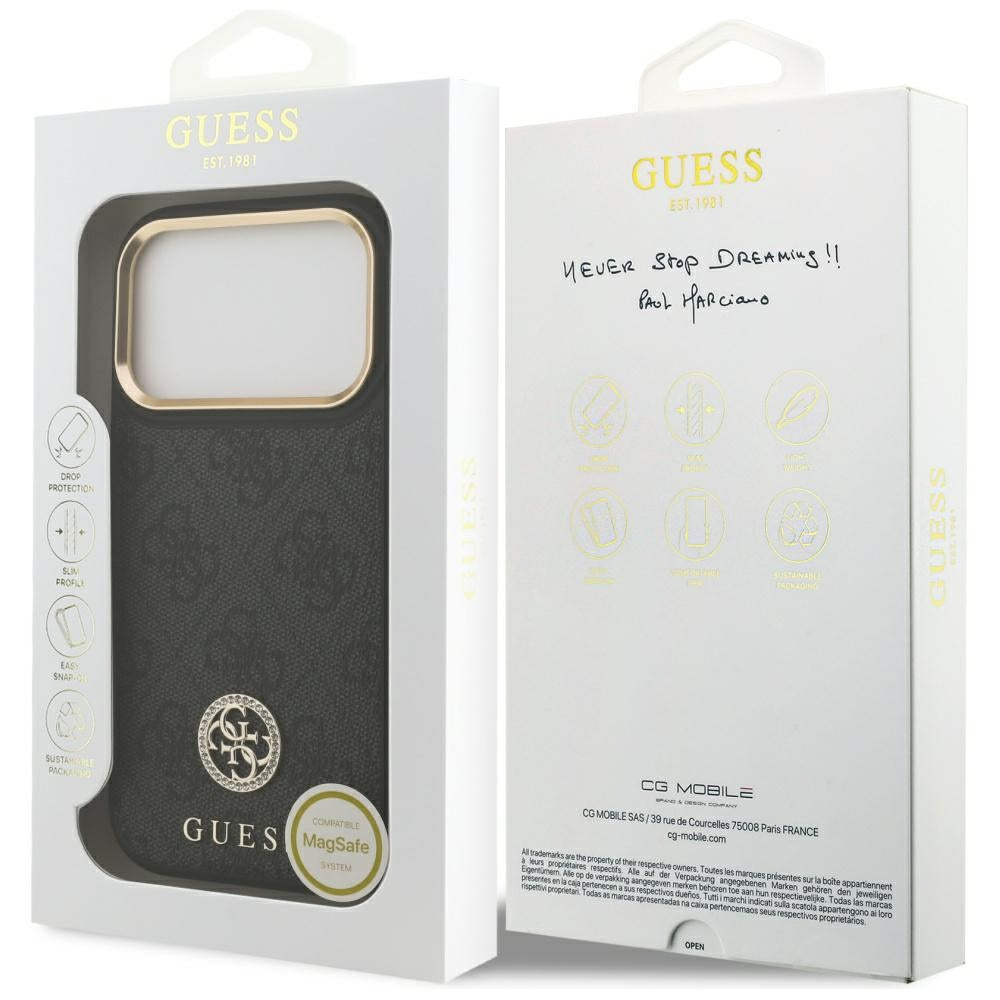 MagSafe-deksel for Apple iPhone 17 Pro, Guess, 4G Strass Logo, Svart