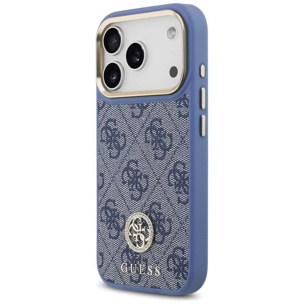 MagSafe-deksel for Apple iPhone 17 Pro, Guess, 4G Strass Logo with Big Strap, Blå