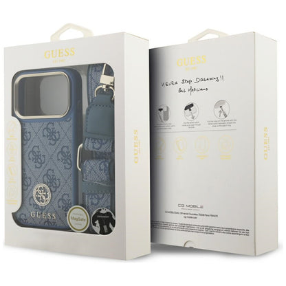 MagSafe-deksel for Apple iPhone 17 Pro, Guess, 4G Strass Logo with Big Strap, Blå