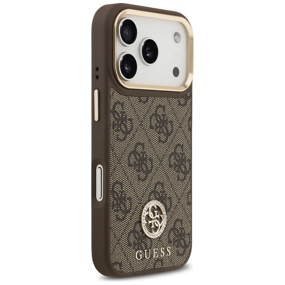 MagSafe-deksel for Apple iPhone 17 Pro, Guess, 4G Strass Logo med stor stropp, Brun