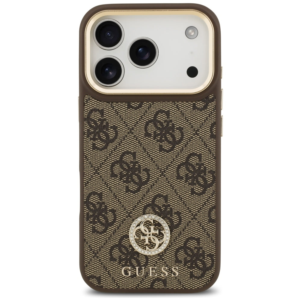 MagSafe-deksel for Apple iPhone 17 Pro, Guess, 4G Strass Logo med stor stropp, Brun
