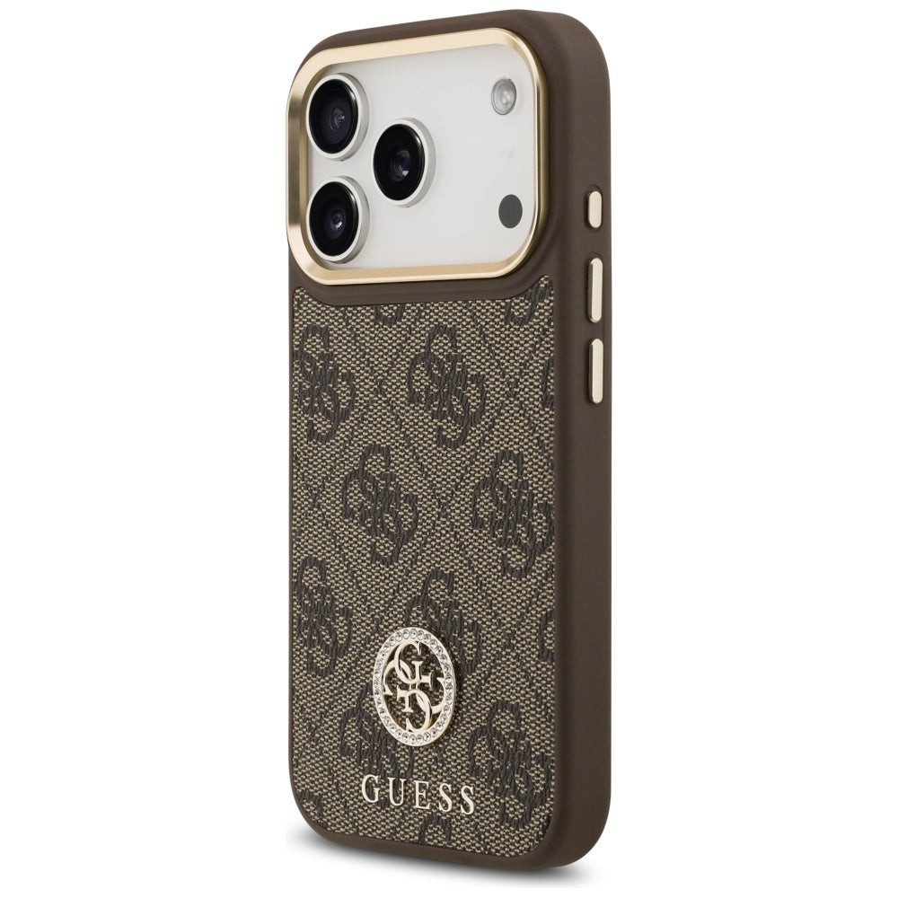 MagSafe-deksel for Apple iPhone 17 Pro, Guess, 4G Strass Logo med stor stropp, Brun
