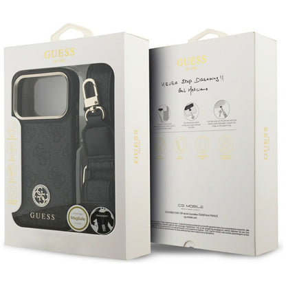 MagSafe-deksel for Apple iPhone 17 Pro, Guess, 4G Strass Logo med stor stropp, Svart