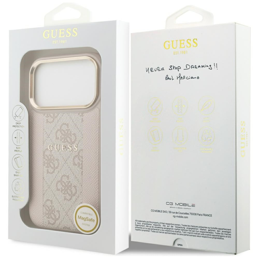 MagSafe-deksel for Apple iPhone 17 Pro, Guess, 4G Stripe, Rosa