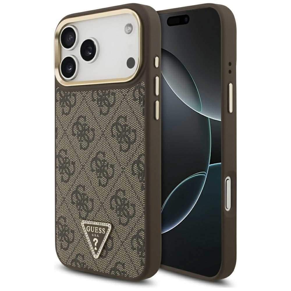 MagSafe-deksel for Apple iPhone 17 Pro, Guess, 4G Triangle Logo, Gylden Brun