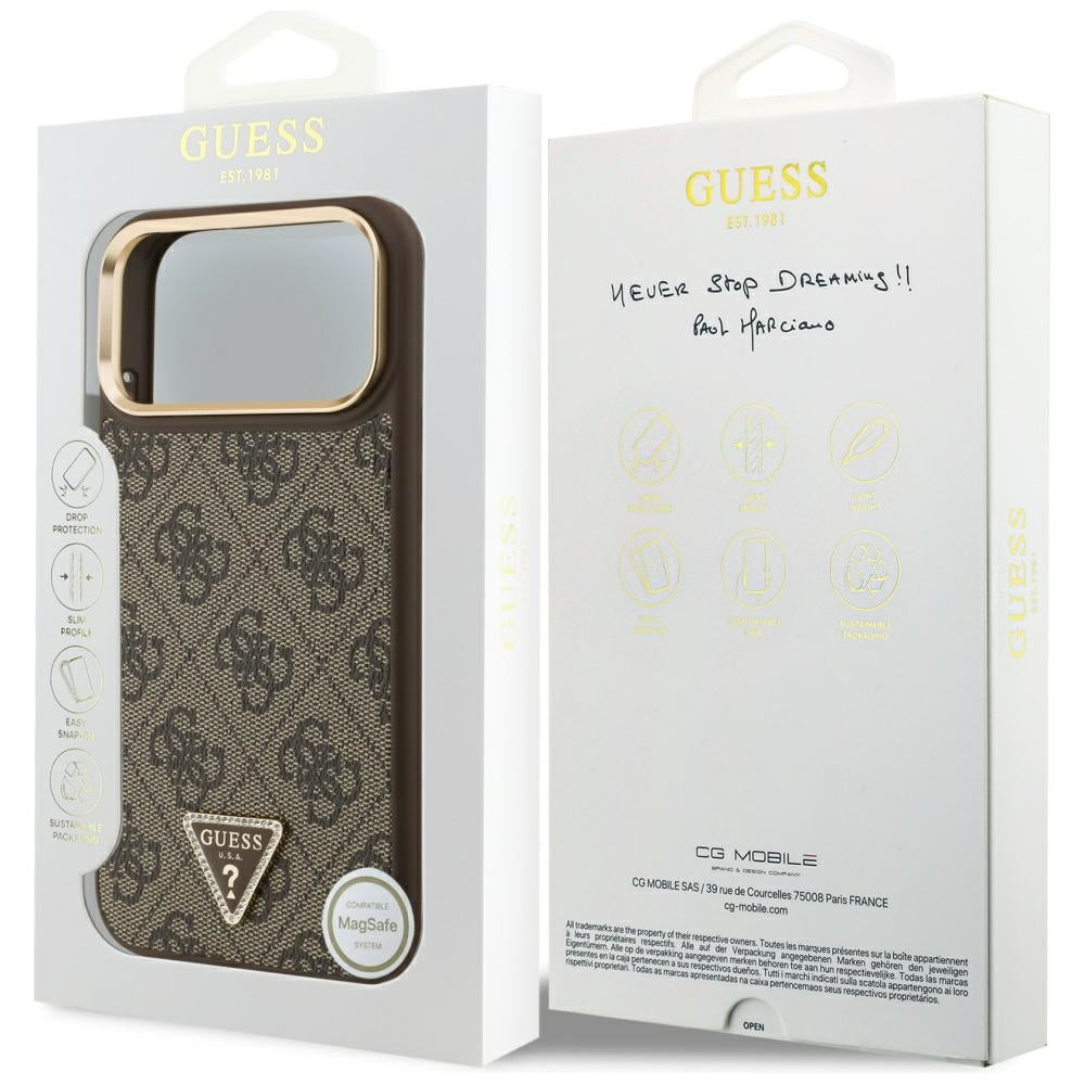 MagSafe-deksel for Apple iPhone 17 Pro, Guess, 4G Triangle Logo, Gylden Brun