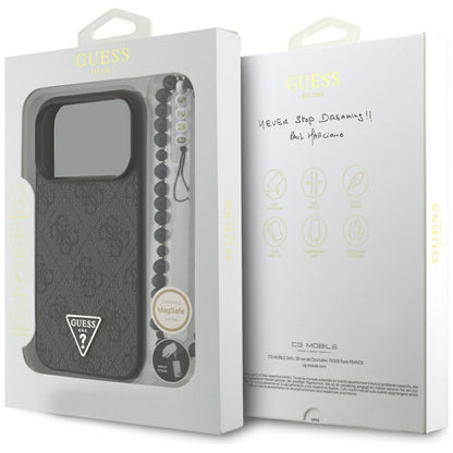 MagSafe deksel for Apple iPhone 17 Pro, Guess, 4G Triangle Logo med snorrem, Svart