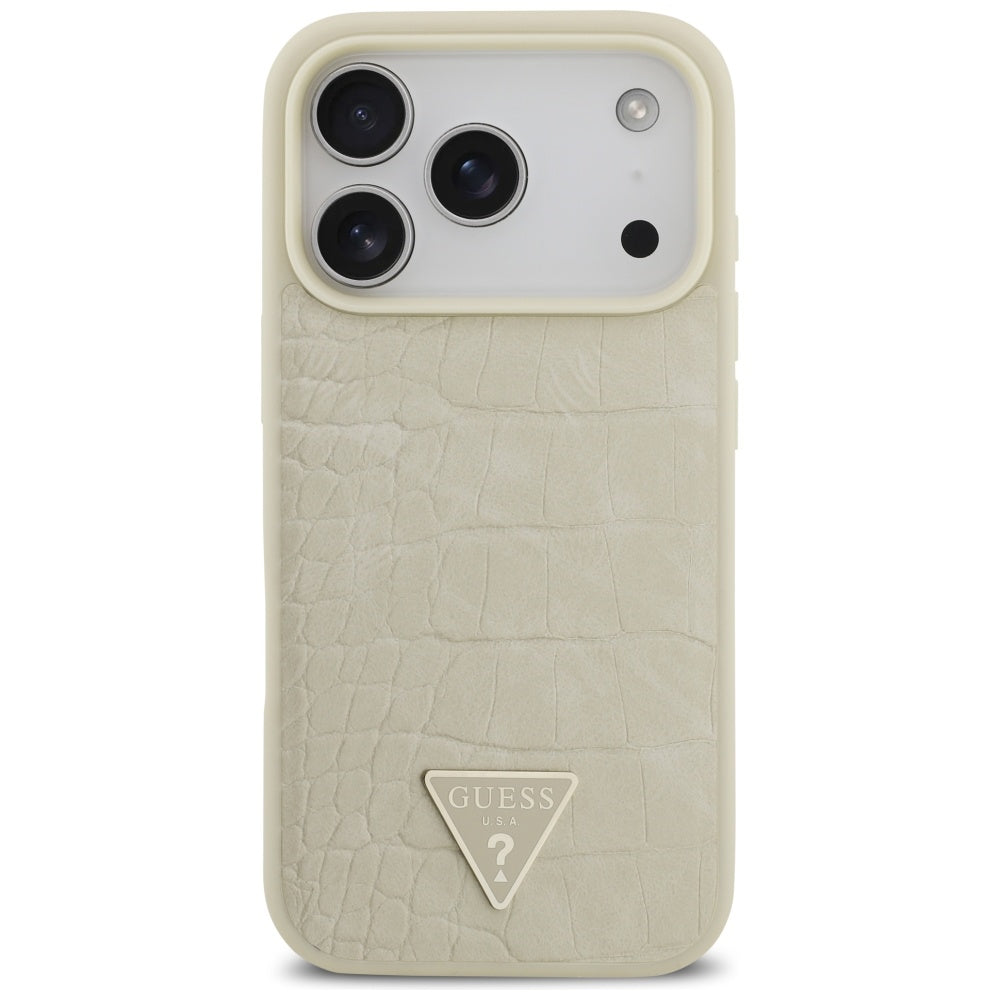 MagSafe-deksel for Apple iPhone 17 Pro, Guess, Croco Triangle Logo, Gull