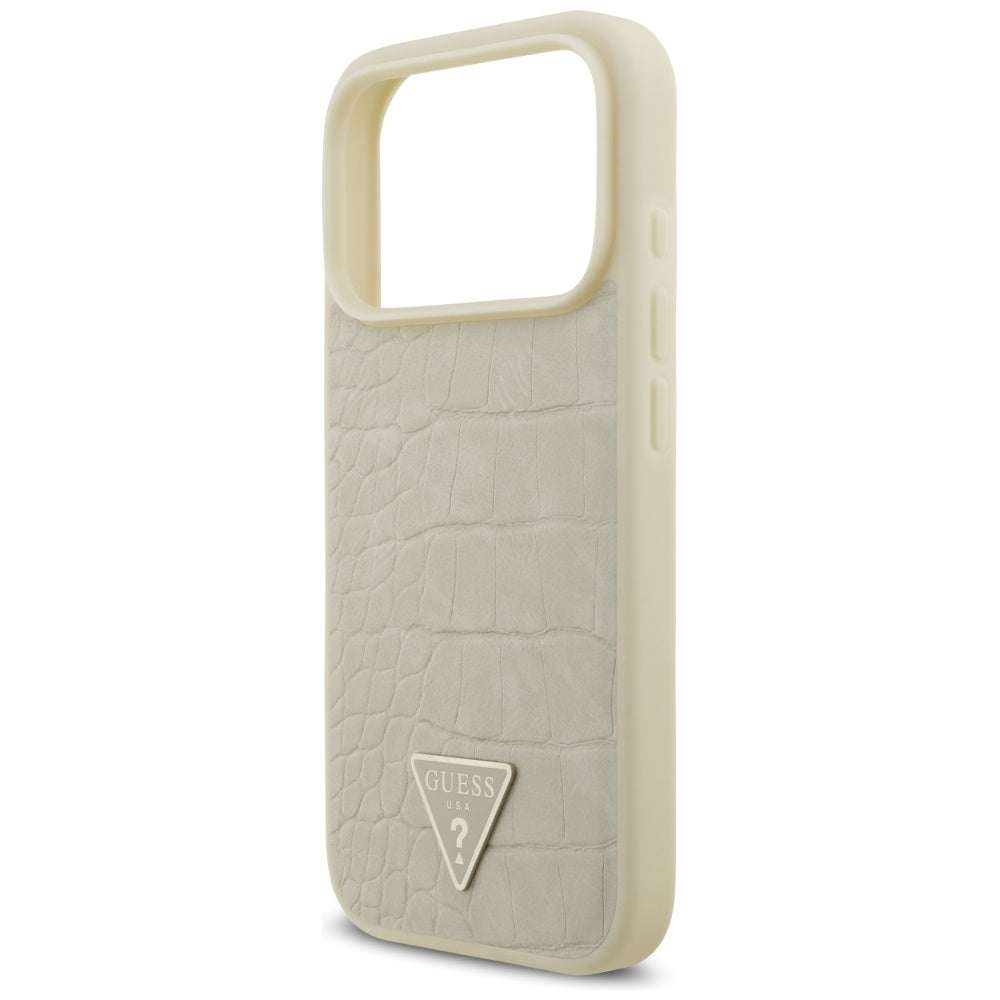 MagSafe-deksel for Apple iPhone 17 Pro, Guess, Croco Triangle Logo, Gull