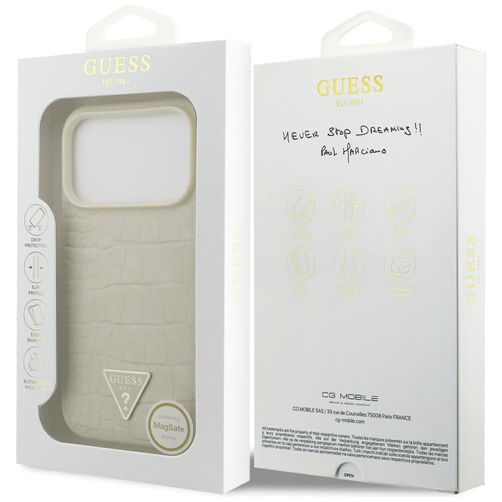 MagSafe-deksel for Apple iPhone 17 Pro, Guess, Croco Triangle Logo, Gull