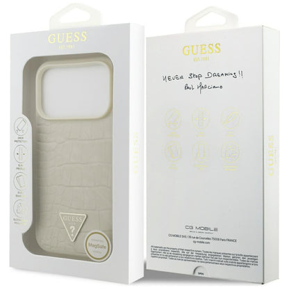 MagSafe-deksel for Apple iPhone 17 Pro, Guess, Croco Triangle Logo, Gull