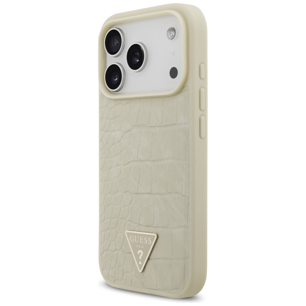 MagSafe-deksel for Apple iPhone 17 Pro, Guess, Croco Triangle Logo, Gull