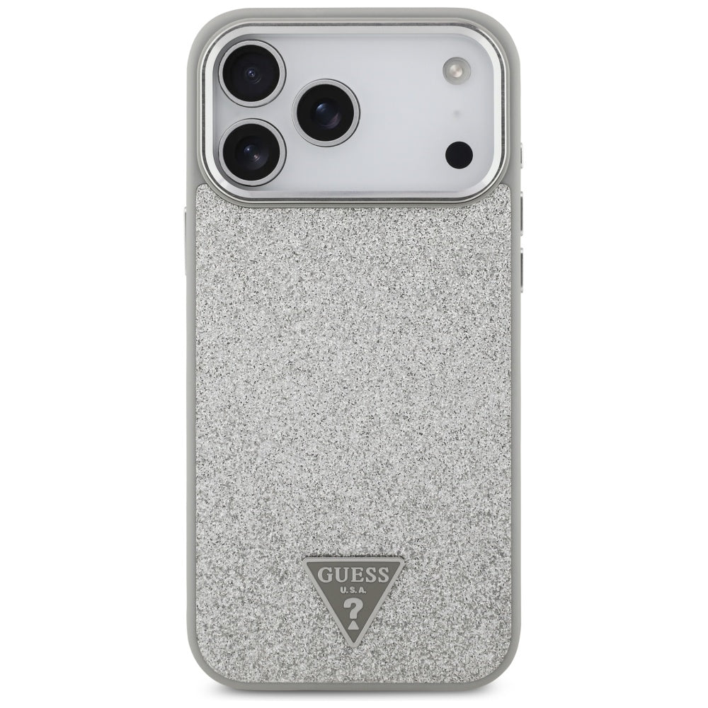 MagSafe-deksel for Apple iPhone 17 Pro, Guess, Glitter Triangle Logo, Sølv