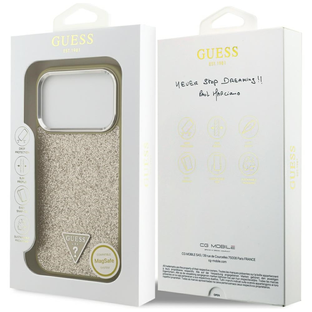 MagSafe-deksel for Apple iPhone 17 Pro, Guess, Glitter Triangle Logo, Gull