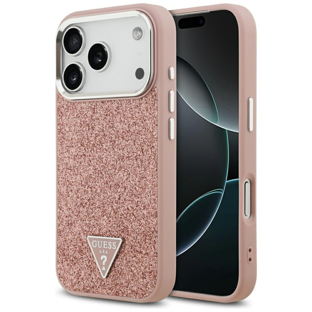 MagSafe-deksel for Apple iPhone 17 Pro, Guess, Glitter Triangle Logo, Rosa