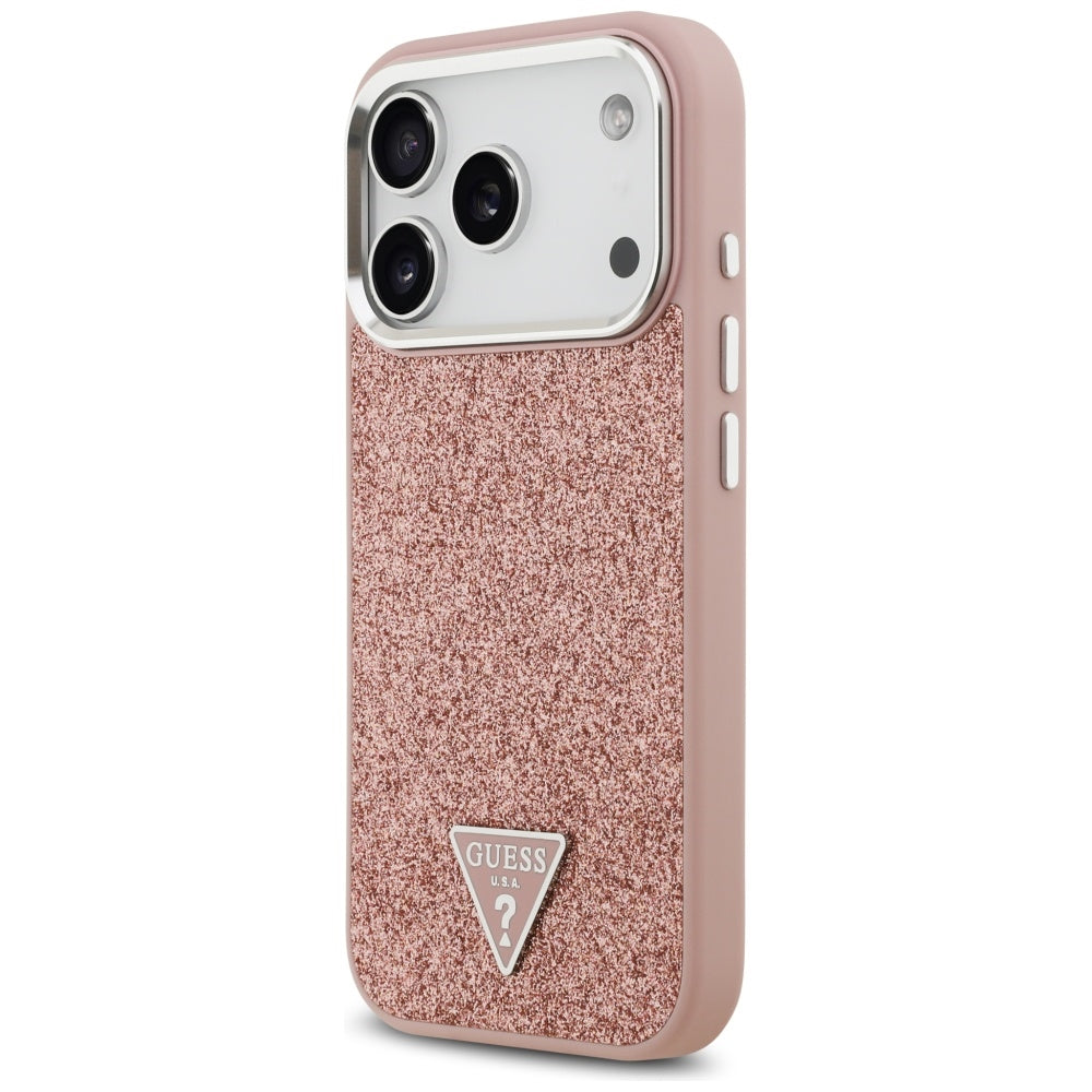 MagSafe-deksel for Apple iPhone 17 Pro, Guess, Glitter Triangle Logo, Rosa