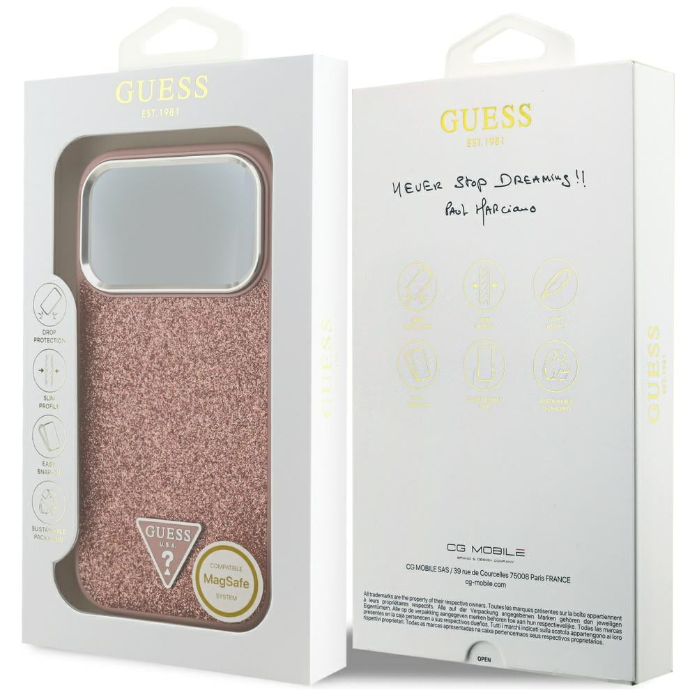 MagSafe-deksel for Apple iPhone 17 Pro, Guess, Glitter Triangle Logo, Rosa