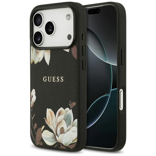 MagSafe-deksel for Apple iPhone 17 Pro, Guess, Grained Flowers, Svart