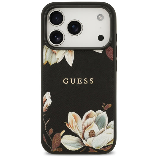 MagSafe-deksel for Apple iPhone 17 Pro, Guess, Grained Flowers, Svart