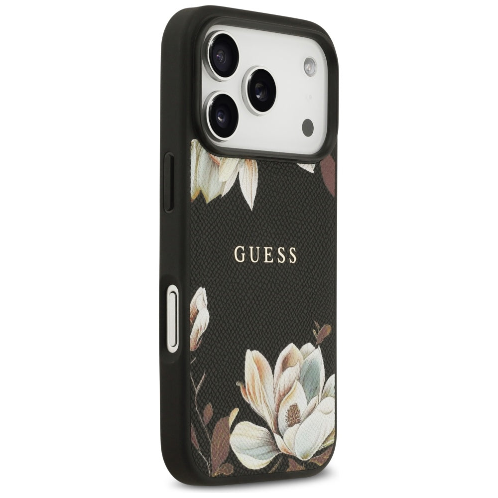 MagSafe-deksel for Apple iPhone 17 Pro, Guess, Grained Flowers, Svart